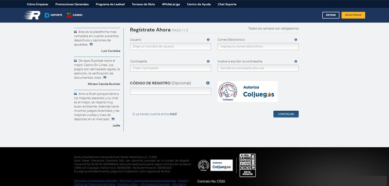 registro rushbet colombia